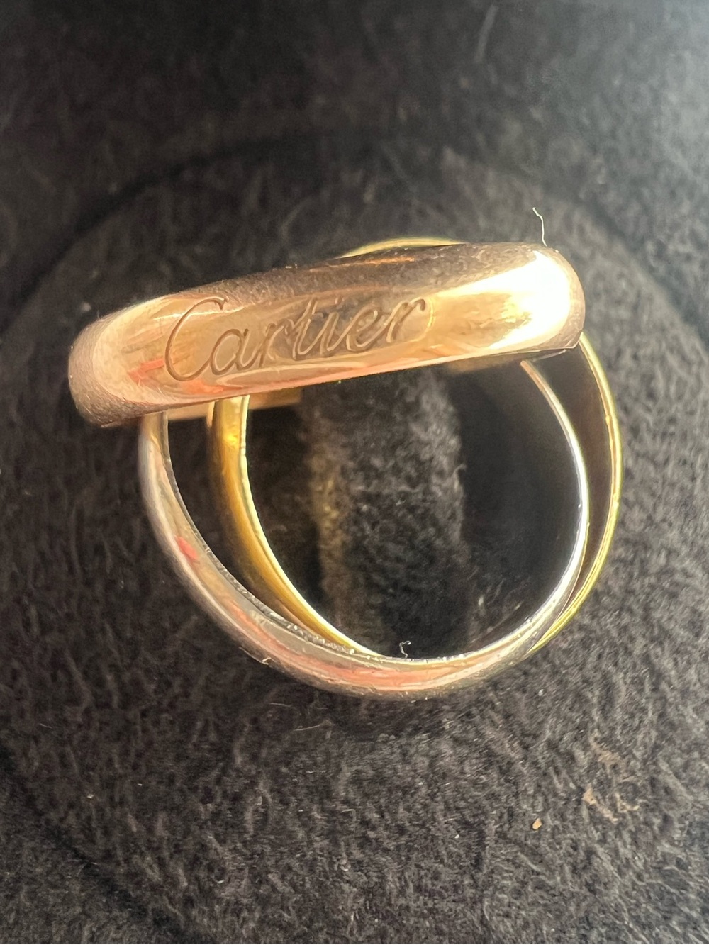 Cartier Tri-Color Interlocking Ring in Yellow and Rose Gold